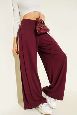 Yan Pileli Salaş Pantolon Bordo - Kadın Giyim Modelleri