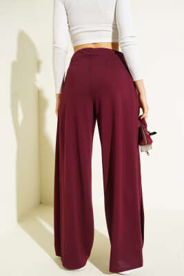 Yan Pileli Salaş Pantolon Bordo - Kadın Giyim Modelleri