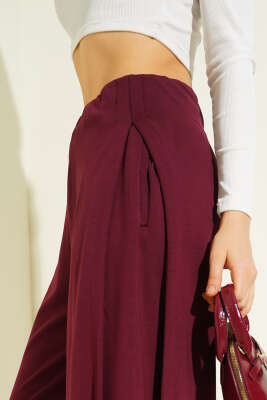 Yan Pileli Salaş Pantolon Bordo - Kadın Giyim Modelleri