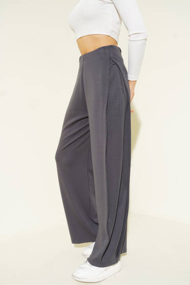Yan Pileli Salaş Pantolon Füme - Kadın Giyim Modelleri