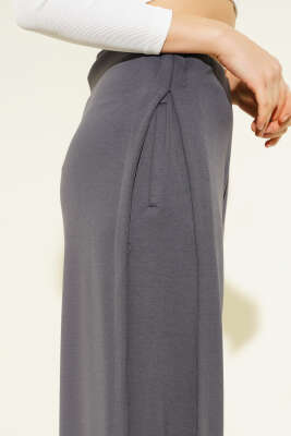 Yan Pileli Salaş Pantolon Füme - Kadın Giyim Modelleri