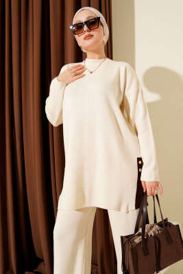 Yan Şerit Detaylı Triko İkili Takım Bej - İkili Takım