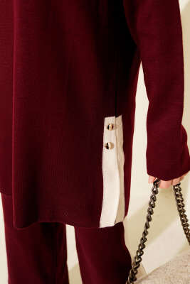 Yan Şerit Detaylı Triko İkili Takım Bordo - İkili Takım