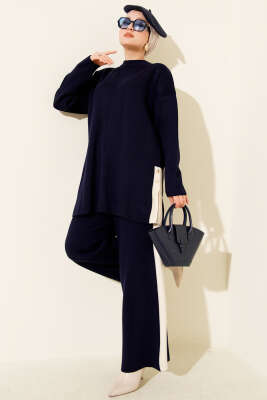 Yan Şerit Detaylı Triko İkili Takım Lacivert - NESSİA
