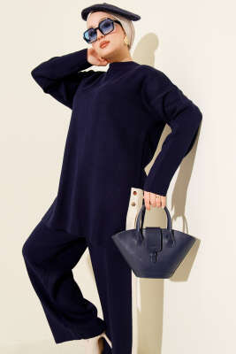 Yan Şerit Detaylı Triko İkili Takım Lacivert - İkili Takım