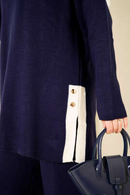 Yan Şerit Detaylı Triko İkili Takım Lacivert - İkili Takım