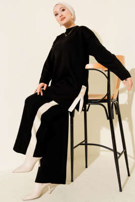 Yan Şerit Detaylı Triko İkili Takım Siyah - NESSİA