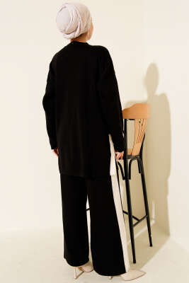 Yan Şerit Detaylı Triko İkili Takım Siyah - İkili Takım