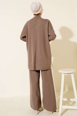 Yan Şerit Detaylı Triko İkili Takım Vizon - İkili Takım