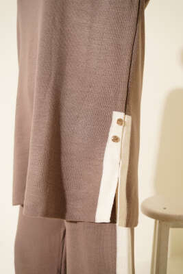 Yan Şerit Detaylı Triko İkili Takım Vizon - İkili Takım