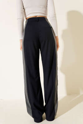 Yan Şerit Garnili Palazzo Pantolon Lacivert - Kadın Giyim Modelleri