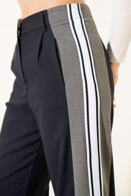 Yan Şerit Garnili Palazzo Pantolon Lacivert - Kadın Giyim Modelleri