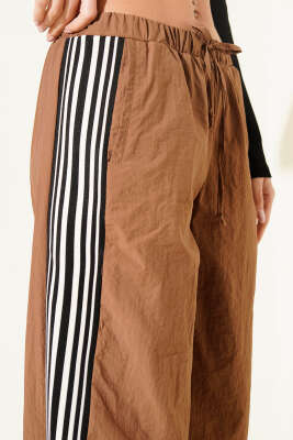 Yan Şeritli Paraşüt Pantolon Kahve - Kadın Giyim Modelleri