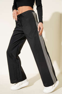 Yan Şeritli Paraşüt Pantolon Siyah - QUZU