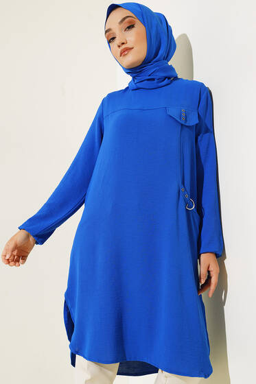 Yan Tek Cepli Ayrobin Tunik Saks - Tunik