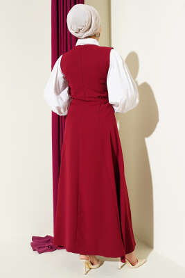 Yan Toka Detaylı Jile Bordo - Elbise