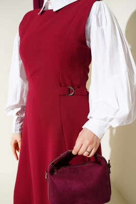 Yan Toka Detaylı Jile Bordo - Elbise