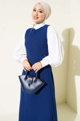 Yan Toka Detaylı Jile Lacivert - Elbise