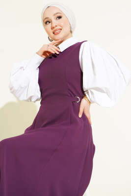 Yan Toka Detaylı Jile Mor - Elbise