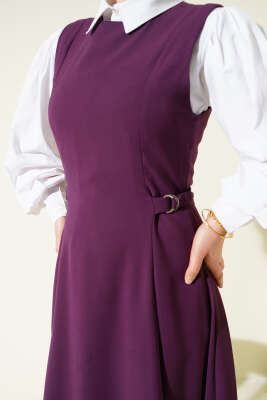 Yan Toka Detaylı Jile Mor - Elbise