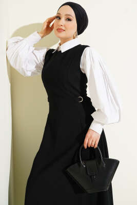 Yan Toka Detaylı Jile Siyah - Elbise