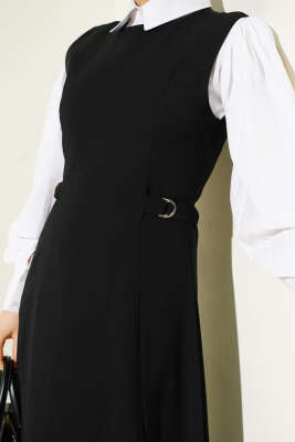 Yan Toka Detaylı Jile Siyah - Elbise