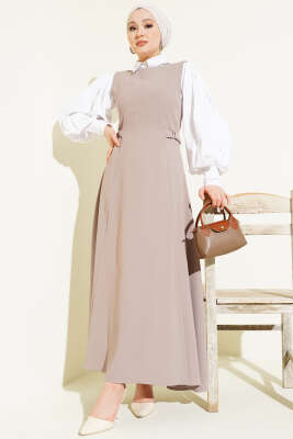 Yan Toka Detaylı Jile Vizon - Elbise