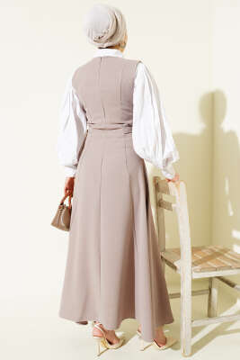 Yan Toka Detaylı Jile Vizon - Elbise