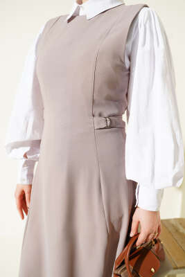 Yan Toka Detaylı Jile Vizon - Elbise