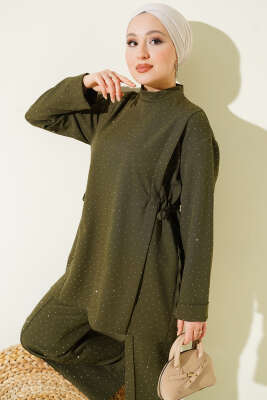 Yan Tünelli Taş Süslemeli İkili Takım Haki - İkili Takım