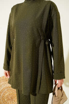 Yan Tünelli Taş Süslemeli İkili Takım Haki - İkili Takım