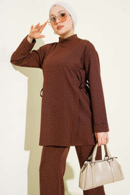 Yan Tünelli Taş Süslemeli İkili Takım Kahve - İkili Takım