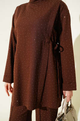 Yan Tünelli Taş Süslemeli İkili Takım Kahve - İkili Takım