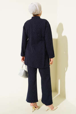 Yan Tünelli Taş Süslemeli İkili Takım Lacivert - İkili Takım