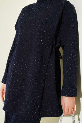 Yan Tünelli Taş Süslemeli İkili Takım Lacivert - İkili Takım