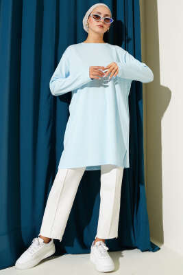Yan Yırtmaç Detaylı Basic Tunik Bebe Mavi - Tunik