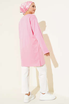 Yan Yırtmaç Detaylı Basic Tunik Pembe - Tunik