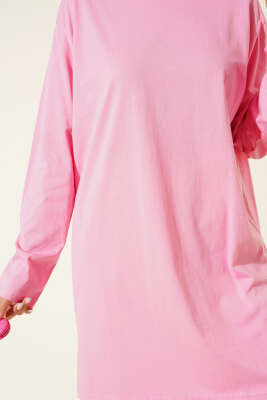 Yan Yırtmaç Detaylı Basic Tunik Pembe - Tunik