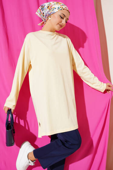 Yan Yırtmaç Detaylı Basic Tunik Sarı - Tunik