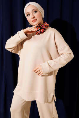 Yan Yırtmaç Detaylı Loyşa İkili Takım Bej - İkili Takım