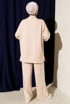 Yan Yırtmaç Detaylı Loyşa İkili Takım Bej - İkili Takım