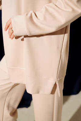 Yan Yırtmaç Detaylı Loyşa İkili Takım Bej - İkili Takım