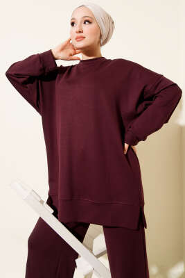 Yan Yırtmaç Detaylı Loyşa İkili Takım Bordo - İkili Takım