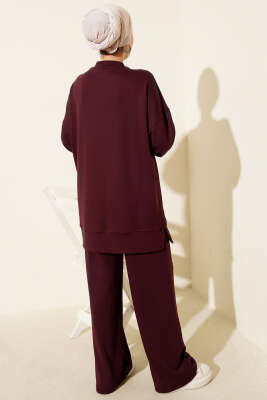 Yan Yırtmaç Detaylı Loyşa İkili Takım Bordo - İkili Takım