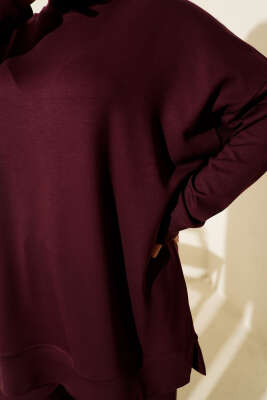 Yan Yırtmaç Detaylı Loyşa İkili Takım Bordo - İkili Takım