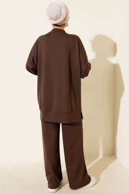 Yan Yırtmaç Detaylı Loyşa İkili Takım Kahve - İkili Takım