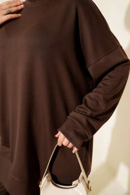 Yan Yırtmaç Detaylı Loyşa İkili Takım Kahve - İkili Takım