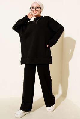 Yan Yırtmaç Detaylı Loyşa İkili Takım Siyah - PAMİRA