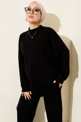 Yan Yırtmaç Detaylı Loyşa İkili Takım Siyah - İkili Takım