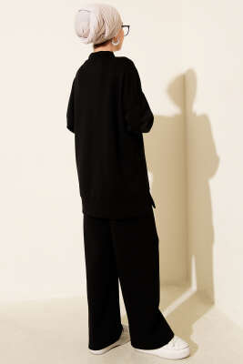 Yan Yırtmaç Detaylı Loyşa İkili Takım Siyah - İkili Takım